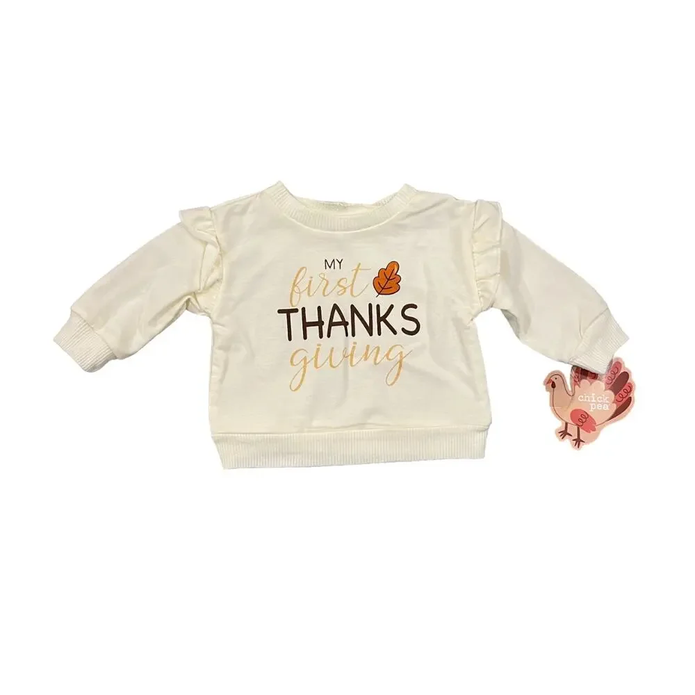 NWT Chick Pea My First Thanksgiving Fall Ruffle Shirt & Pant Set - SIZE 0-3M
